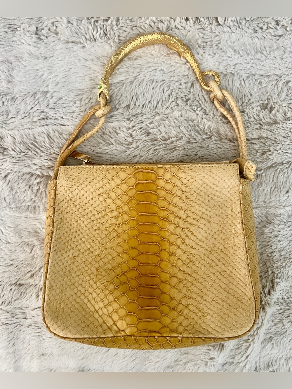 Vintage Ramon Tenza Gold Python Bag with Jewel-Eyed Lizard Handle